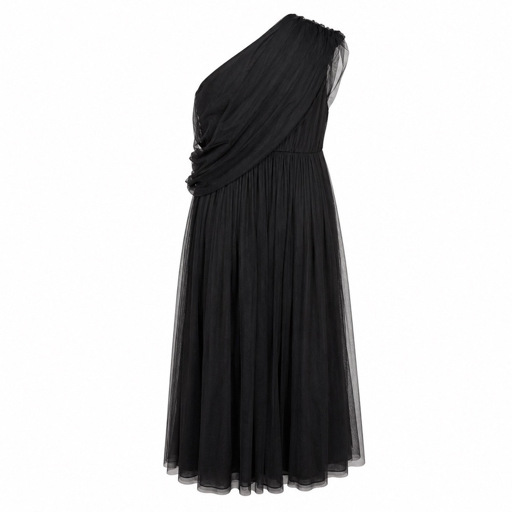 ASOS Curve Black One-Shoulder Tulle Full Length Dress Size 26 Evening Gown NWT